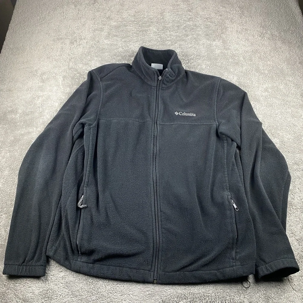 Columbia Full Zip Fleece Active Mock Neck‎ Jacket Mens Large Black Lined Pocket
